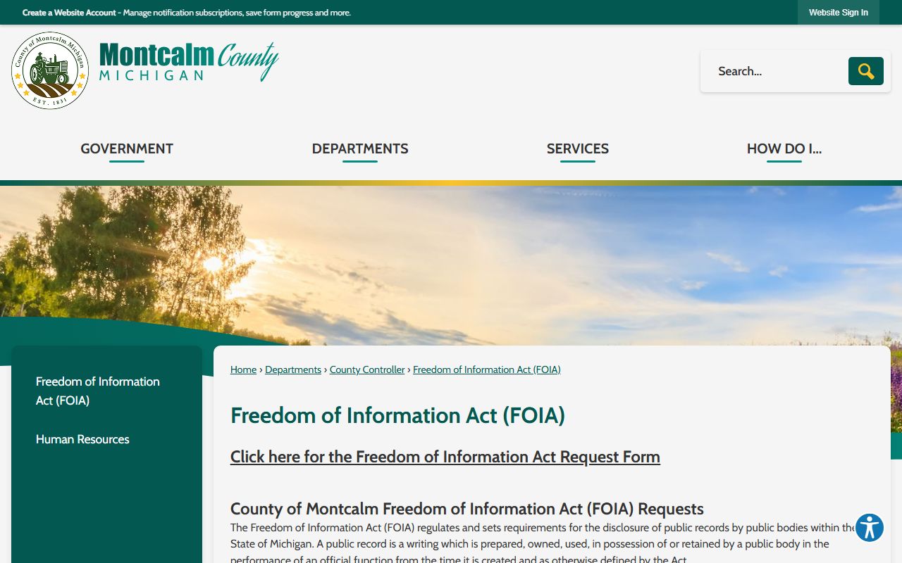 Montcalm County Clerk of Court FOIA request channels and payment instructions page
