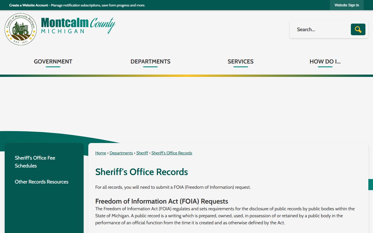 Montcalm County arrest records Sheriff's Office FOIA records request page