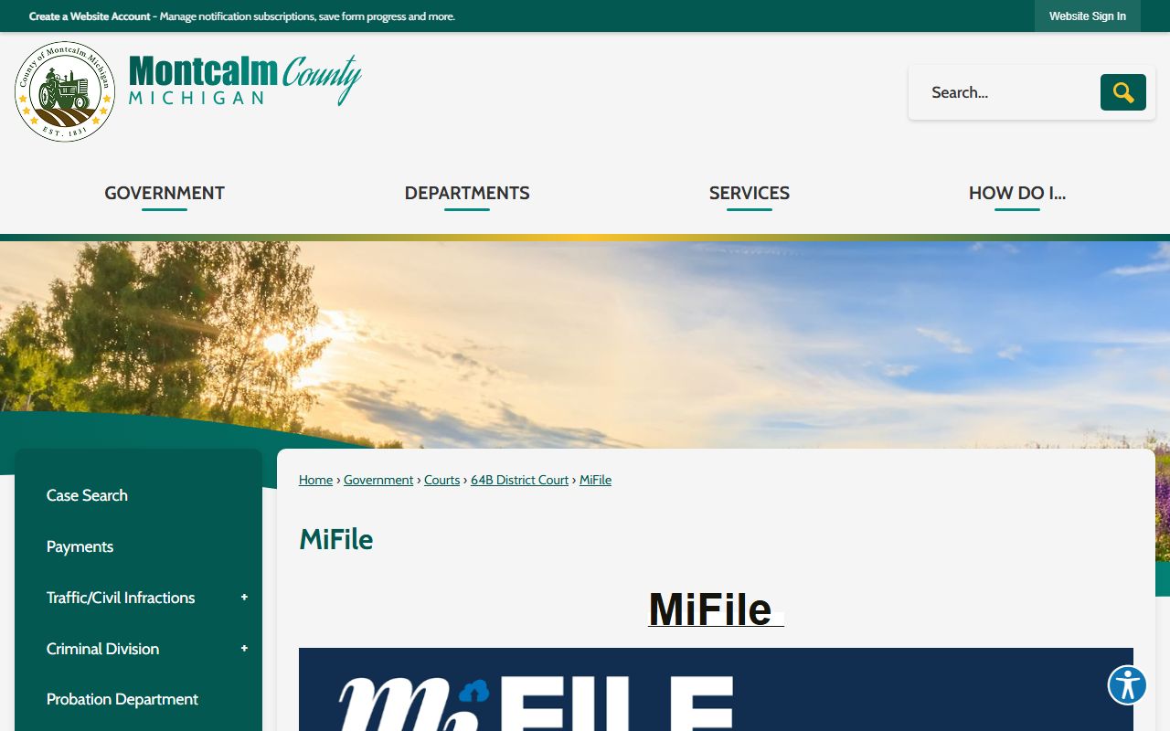 Montcalm County District Court MiFILE docket filing notice