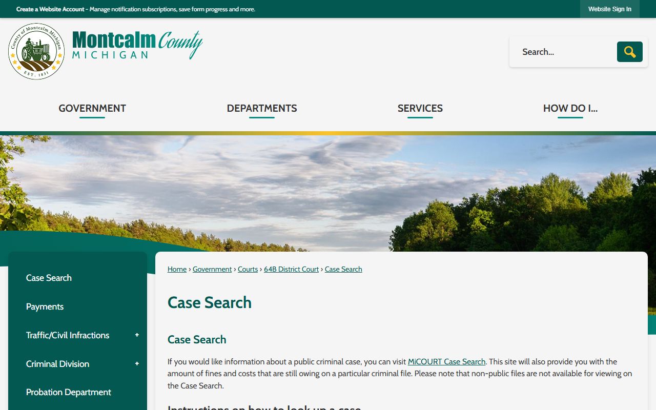 Montcalm County court records Case Search instructions page
