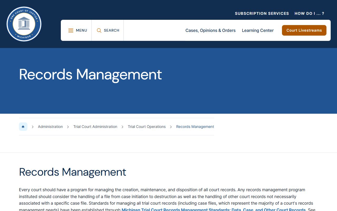 Montcalm County court records management framework for Michigan trial courts