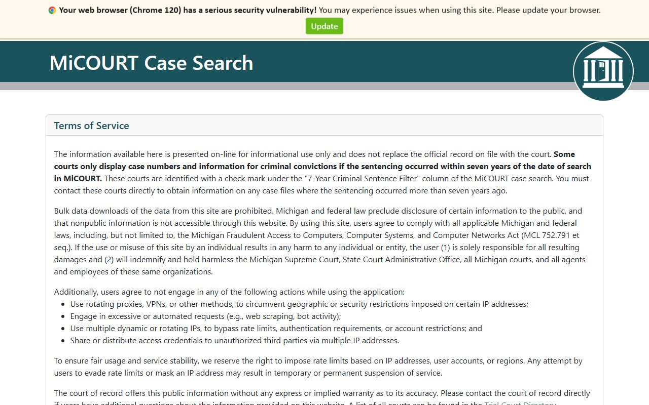 Montcalm County court records search on the MiCOURT Case Search portal
