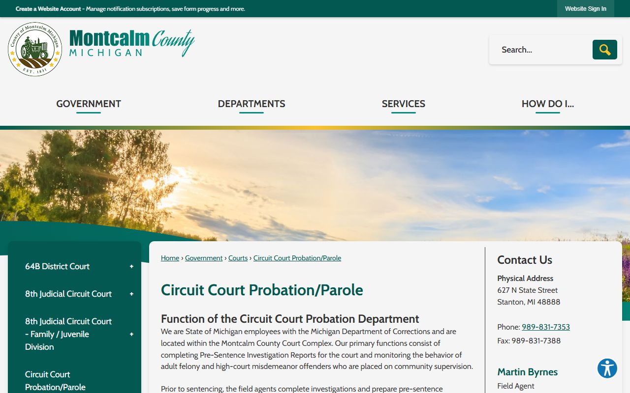 Montcalm County criminal court records probation and parole supervision programs at the 8th Circuit Court
