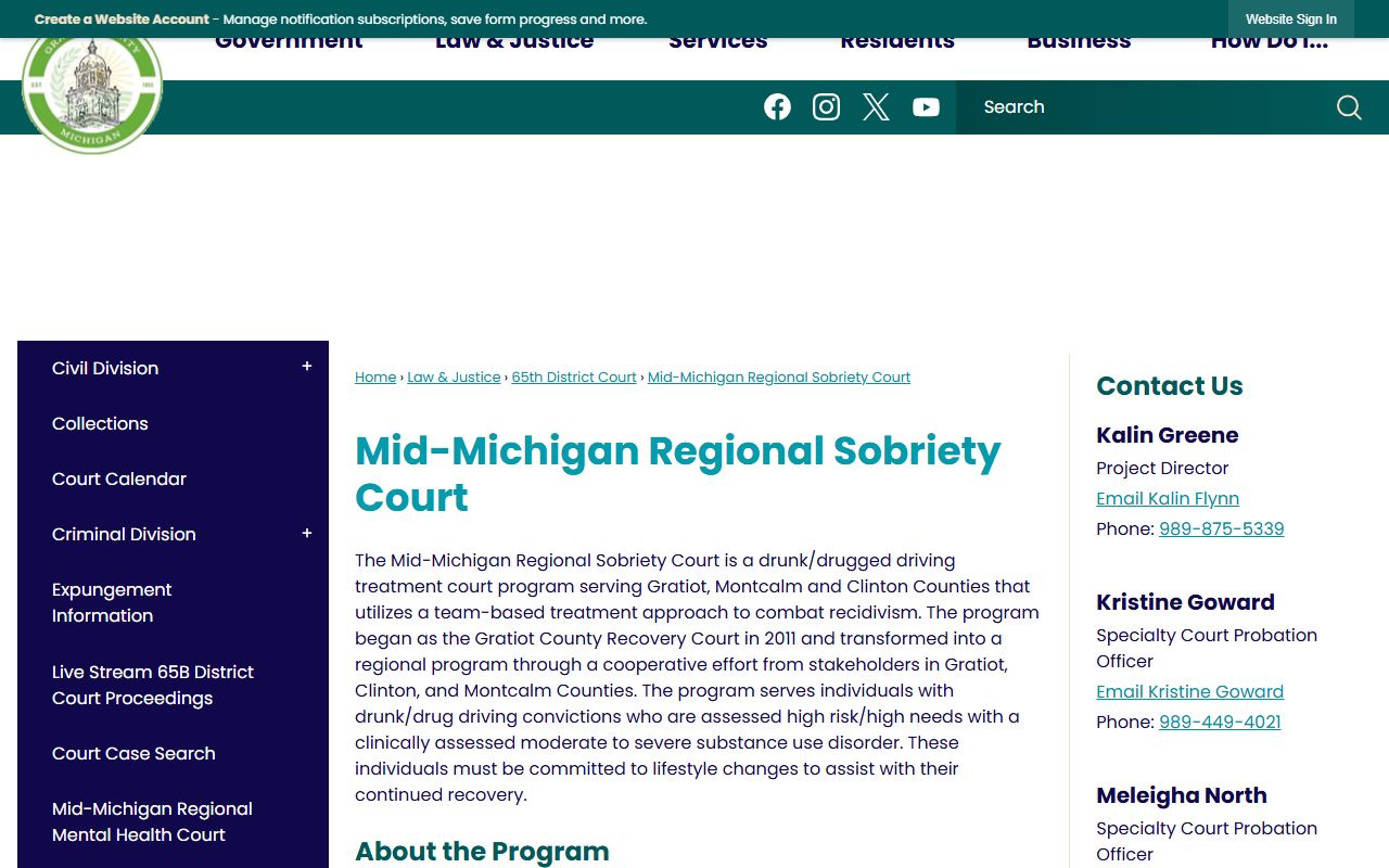 Montcalm County criminal court records Mid-Michigan Regional Sobriety Court program page