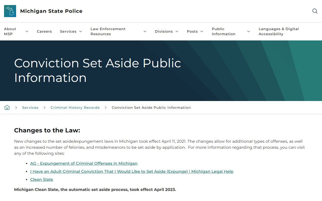 Montcalm County criminal court records Michigan conviction set-aside public information page
