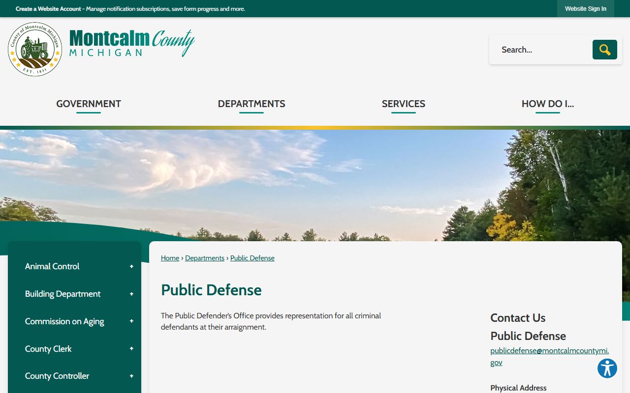 Montcalm County criminal court records Public Defense appointed attorney request page