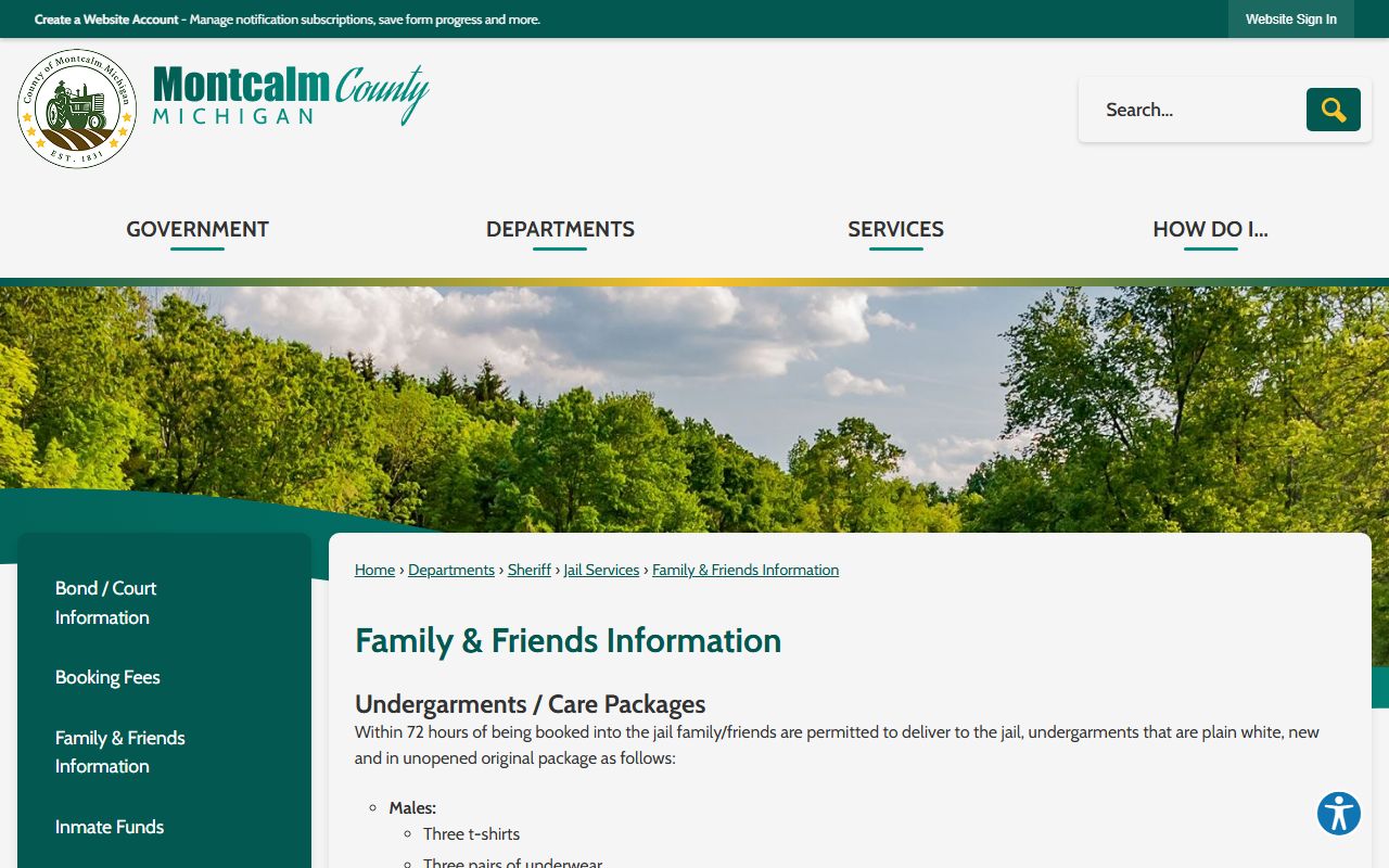 Montcalm County Circuit Court jail family and friends information page
