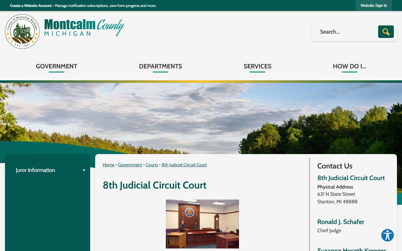 Montcalm County Circuit Court 8th Judicial Circuit contact page with judges and staff