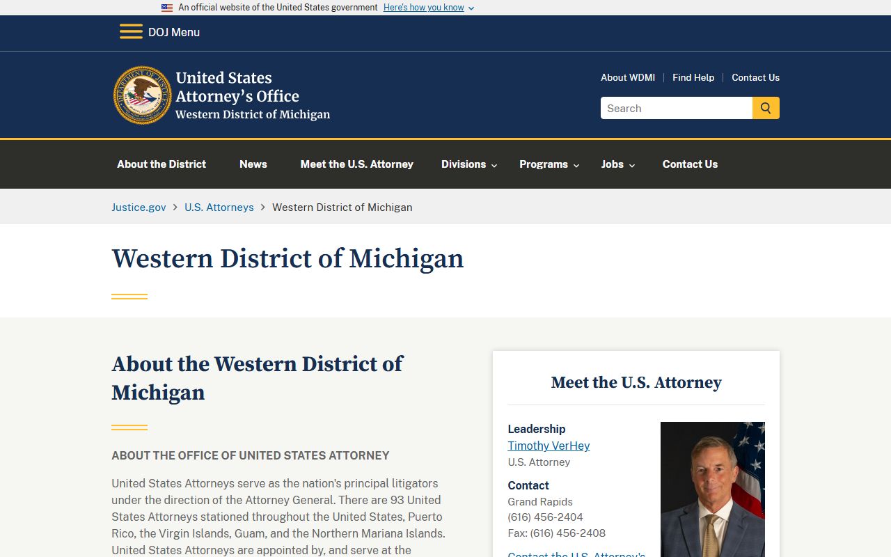 U.S. Attorney Western District of Michigan office serving Montcalm County court records