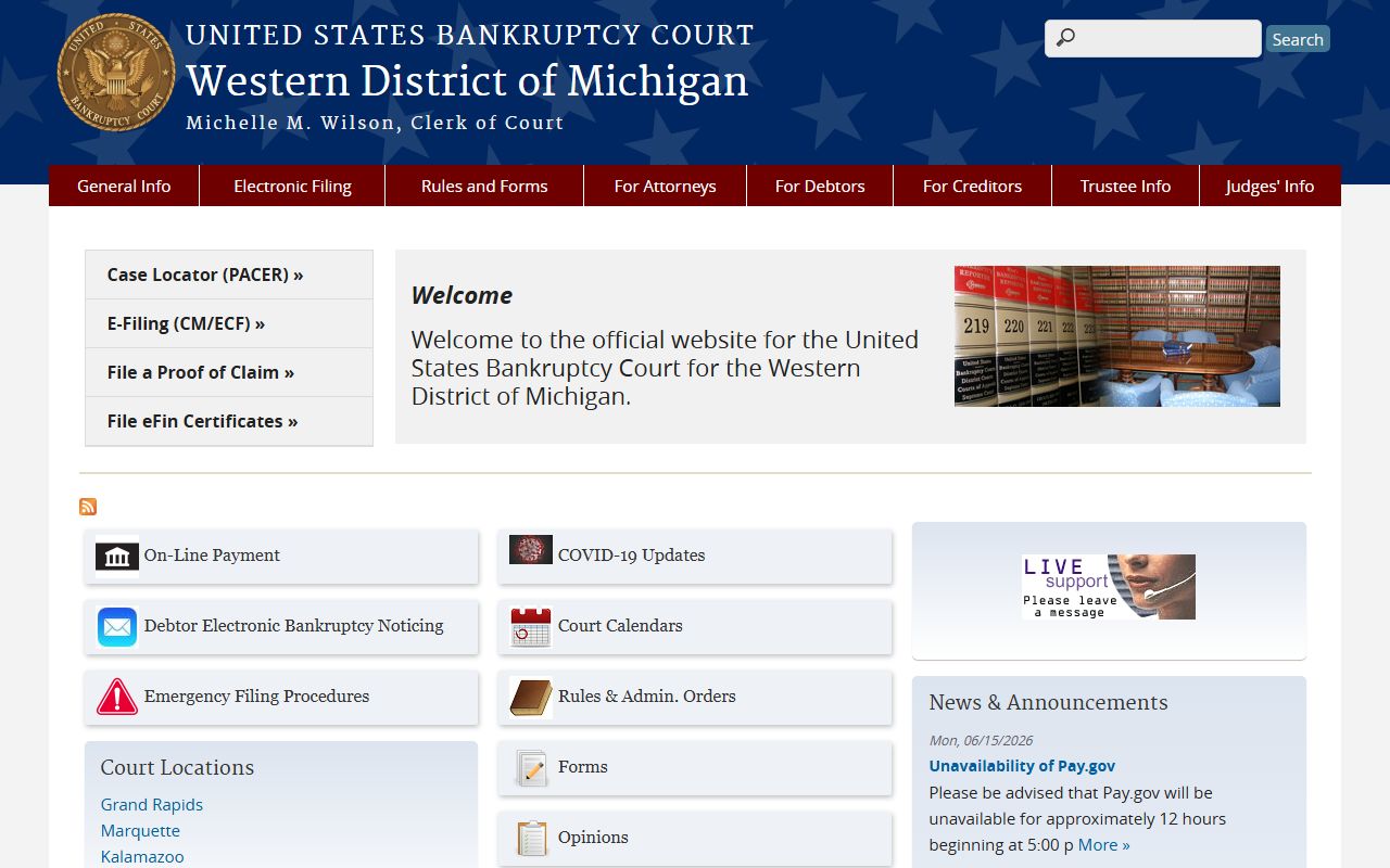 Western District bankruptcy court page for Montcalm County court records