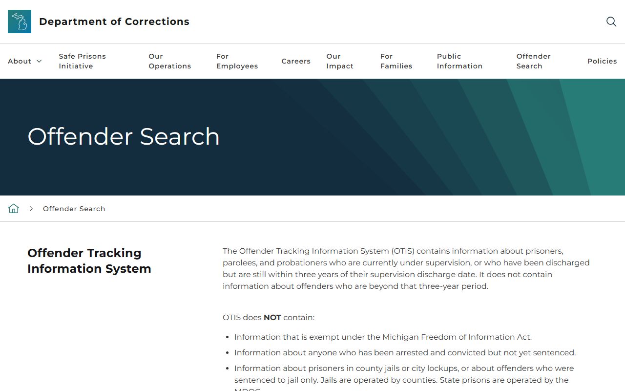 Montcalm County inmate coverage notes on the MDOC OTIS explanation page