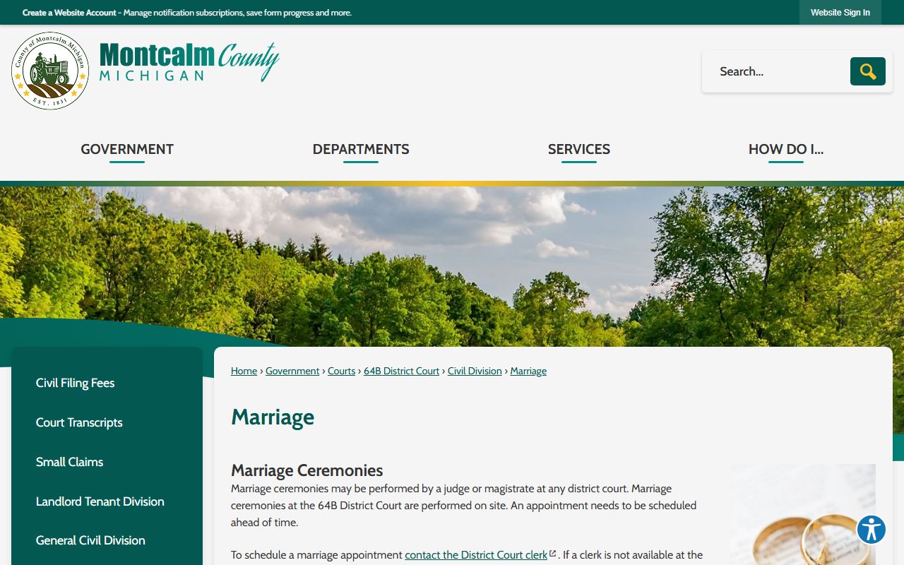 Montcalm County District Court marriage ceremony scheduling and requirements