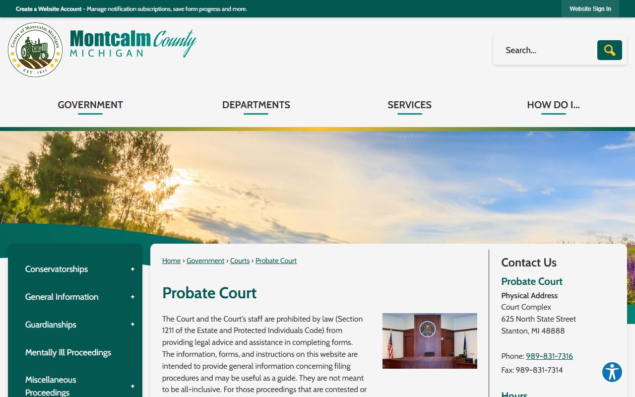 Montcalm County probate court staff and contact page