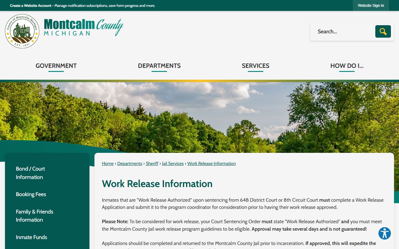 Montcalm County probate court order authority and work release information