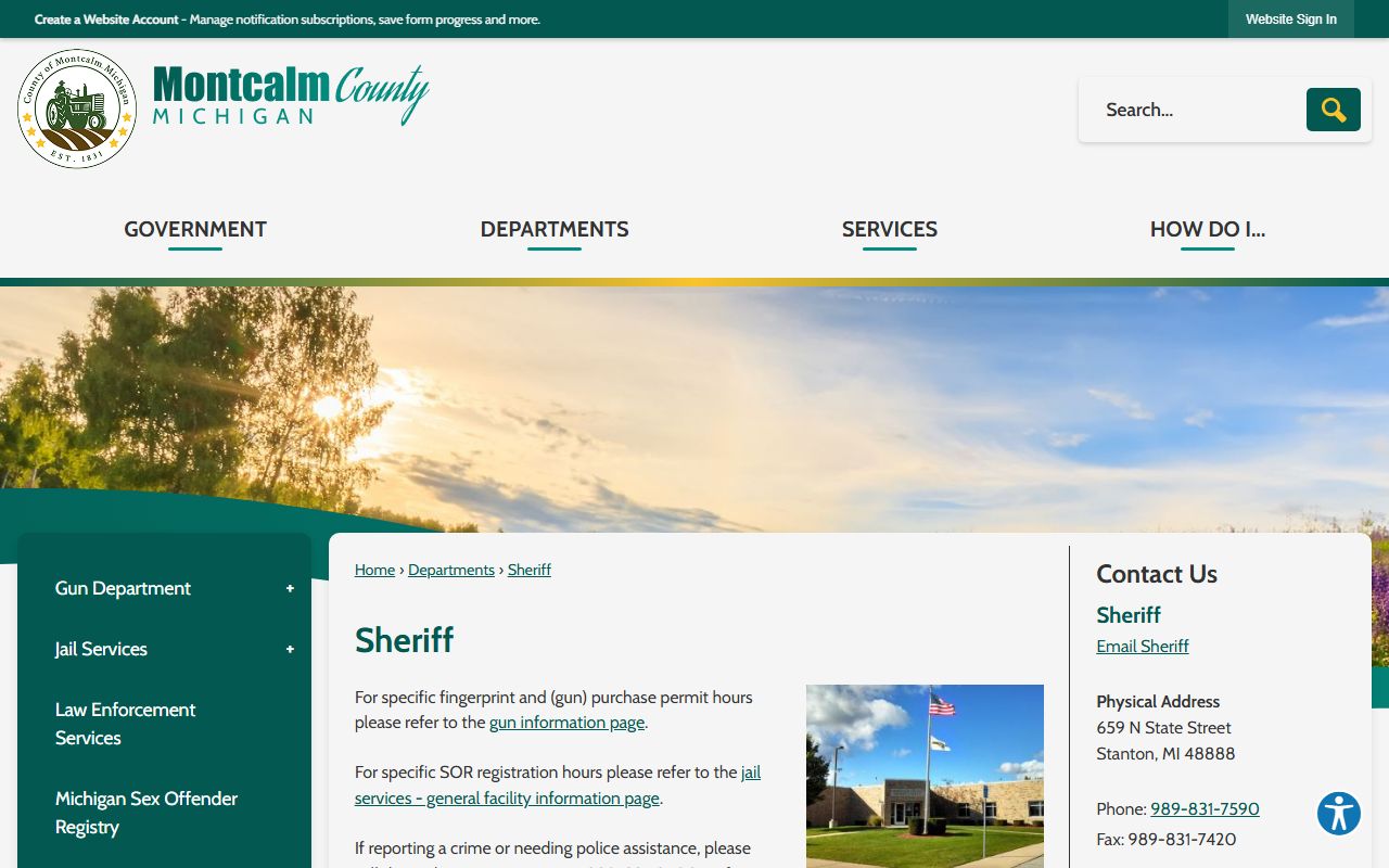 Montcalm County warrants information on the Sheriff's Office contact page