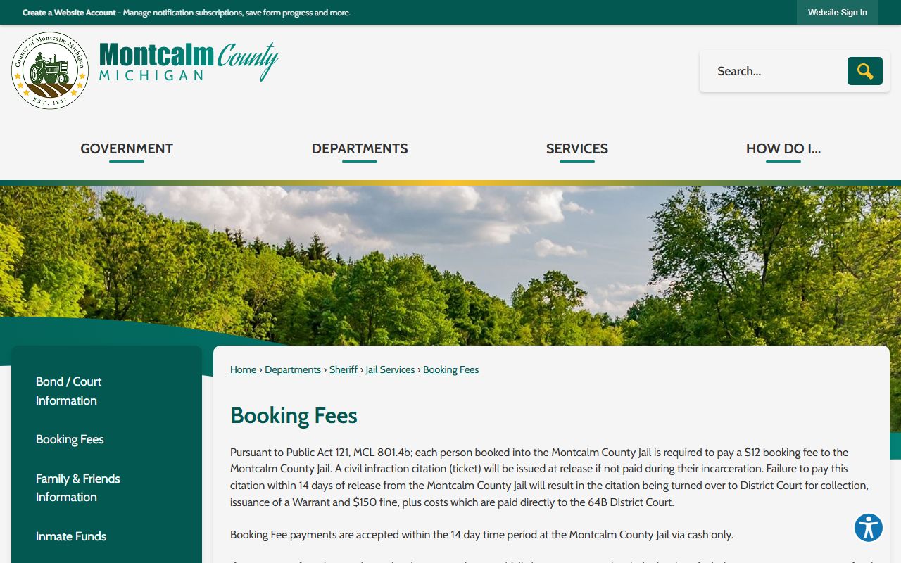 Montcalm County warrants booking-fee nonpayment consequence page